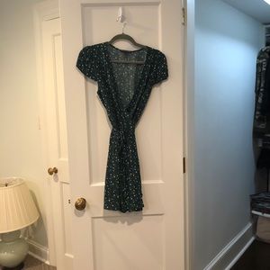 Green floral wrap dress